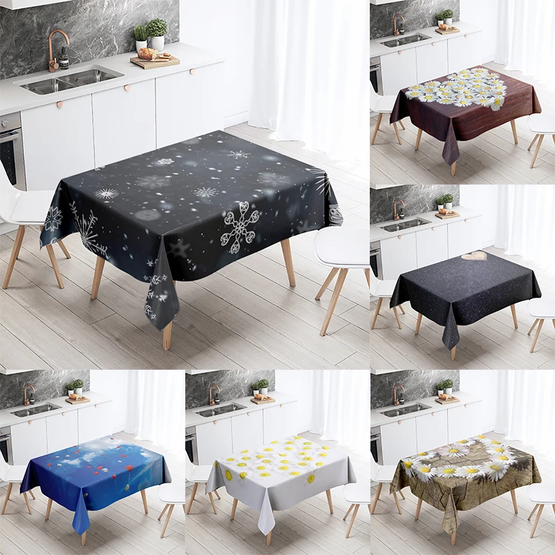 Small Daisy Tablecloth Heart Pattern  Anti-Stain Waterproof Rectangular Kitchen Table Home Decoration