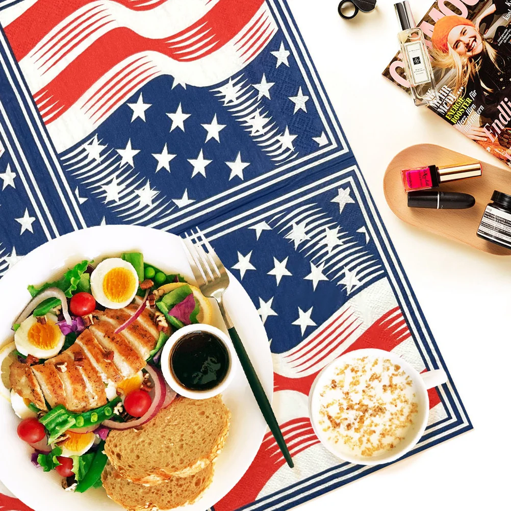 40 Pcs Paper Napkin Unique Napkins High Quality Decorative Independence Day American Style Disposable Dinner