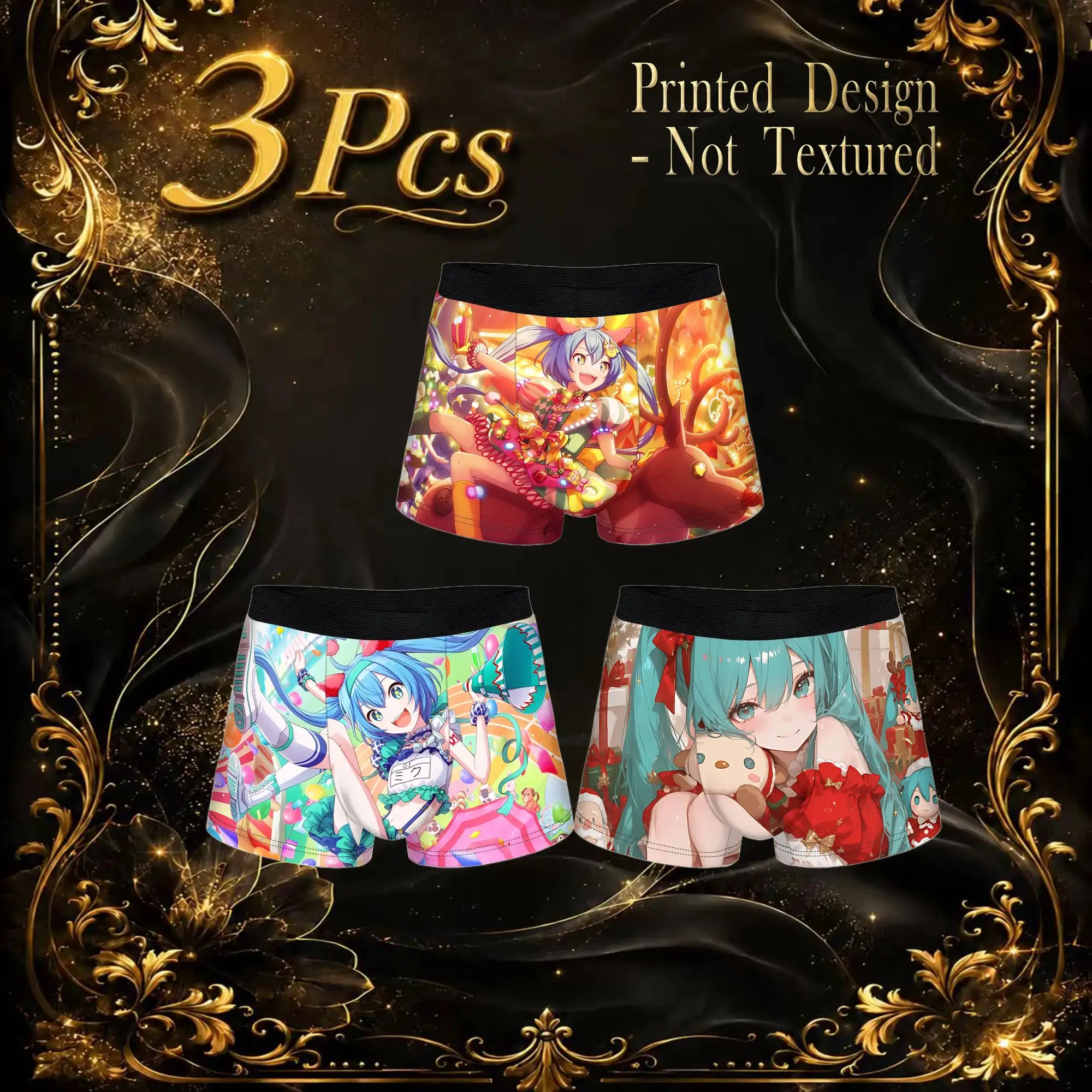3Pcs Hatsune Miku boxers  Underpants Breathbale Panties Men's Underwear Comfortable Shorts Boxer Briefs