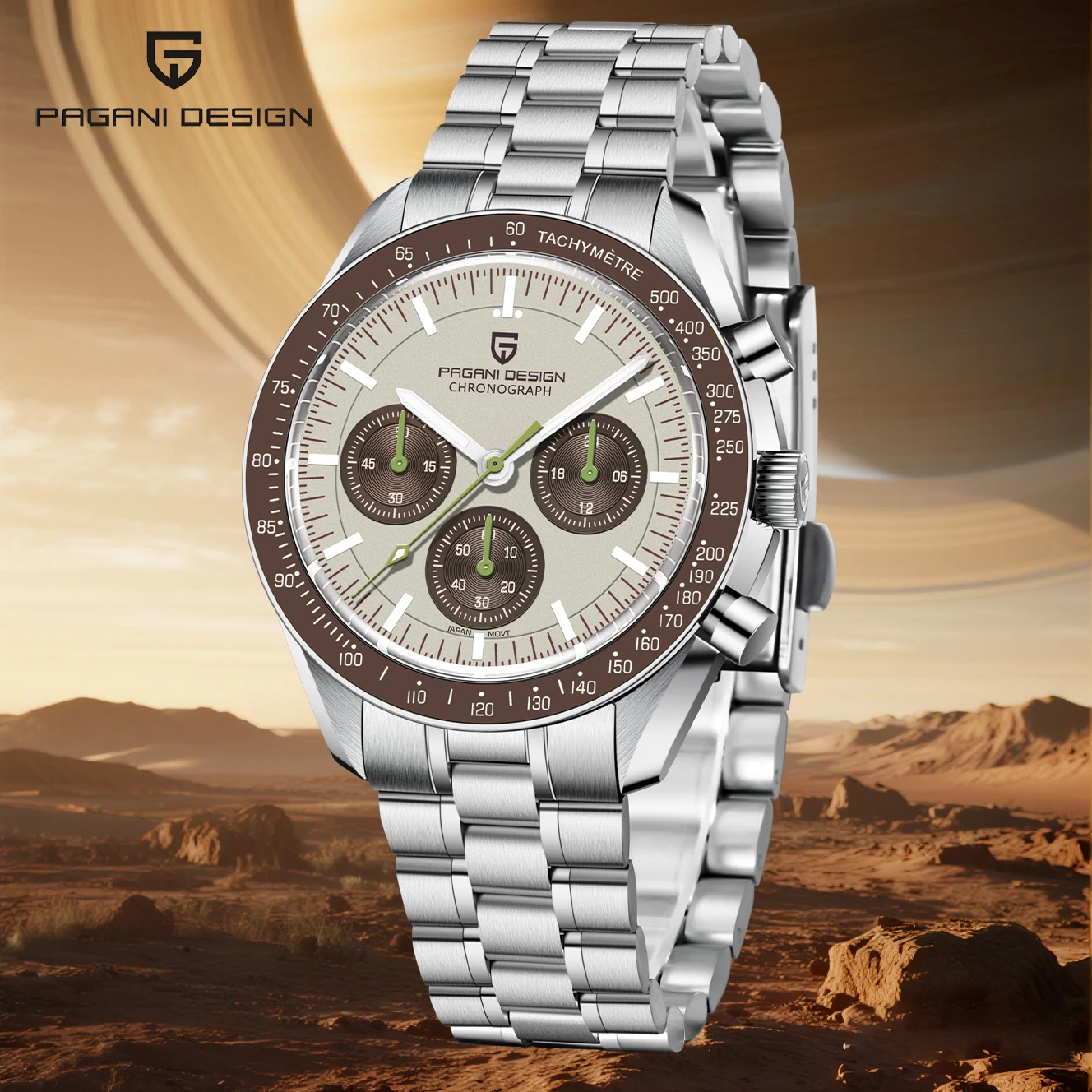 PAGANI DESIGN Saturn Light tan Роскошные кварцевые часы для мужчин Япония VK63 Movt Sport Chronograph AR Наручные часы с сапфировым стеклом Мужские PAGANI DESIGN Saturn Light tan Роскошные кварцевые часы для мужчин Япония VK63 Movt Sport Chronograph AR Наручные часы с сапфировым стеклом Мужские