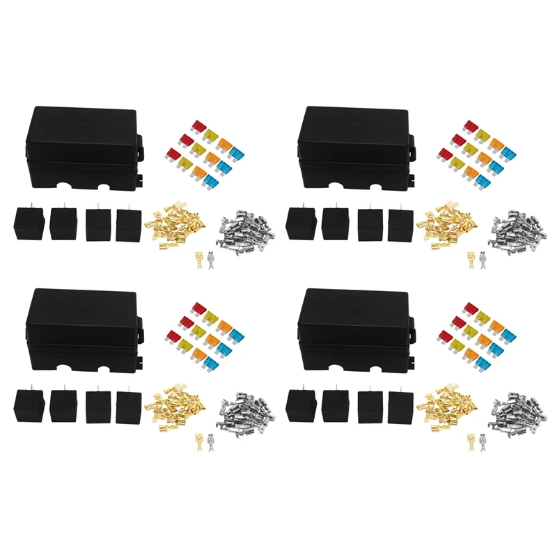 

48 Way Blade Fuse Holder Box With Spade Terminals And Fuse 16PCS 4Pin 12V 80A Relays For Car Truck Trailer And Boat