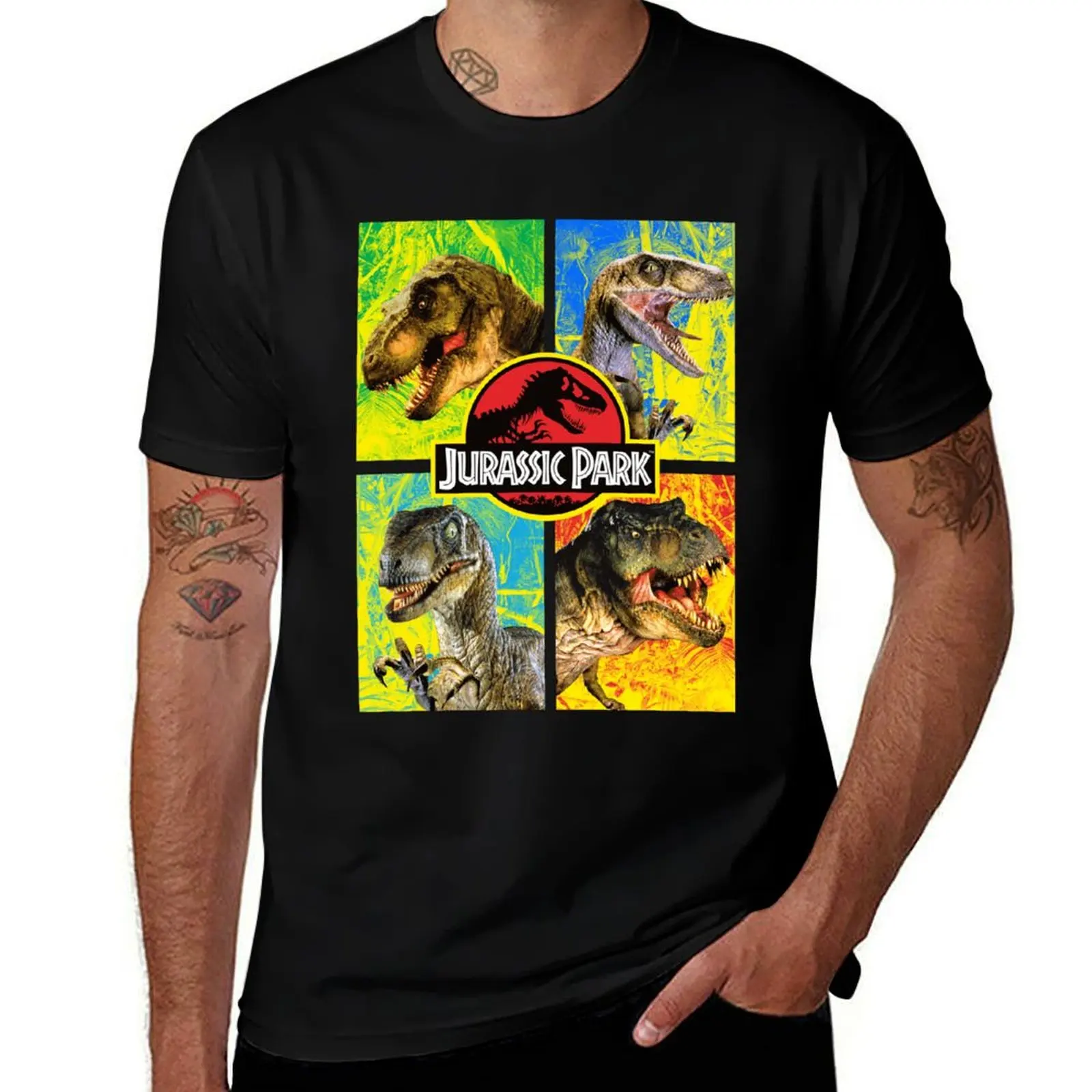 Jurassic Park Dinosaurs Panel Portrait T-Shirt blanks rapper graphic tees graphics korean fashion mens graphic t-shirts pack