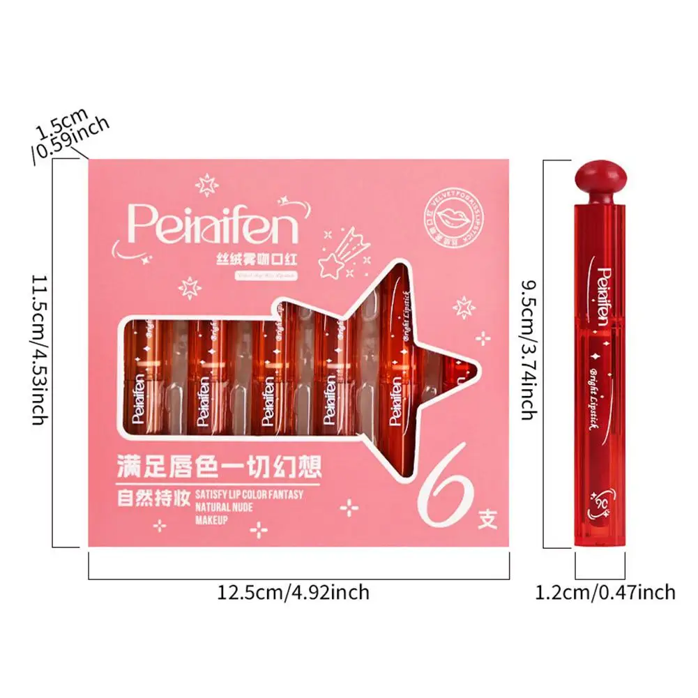6피스 리퀴드 립스틱 매트 벨벳 립 글로스 세트 다크 레드 브라운 립 글레이즈 키트 방수 보습 투명 립 오일