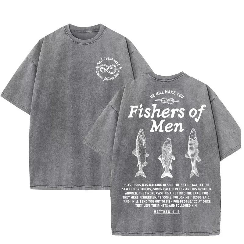 Die Fischerei der Menschen Matthäus 4:19 Christliches T-Shirt für Männer und Frauen Vintage Jesus Glaubens-Grafik-T-Shirt Baumwolle Kurzarm Rundhals-T-Shirts – Detail 4