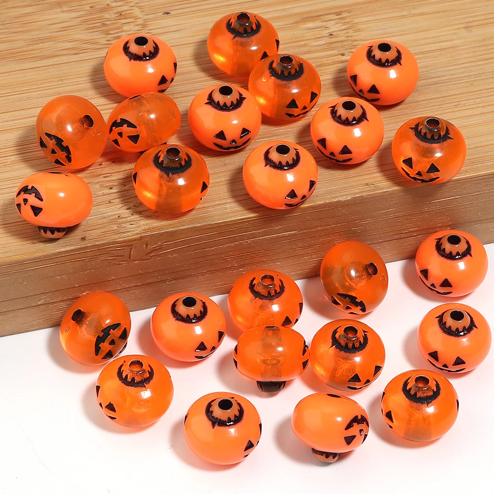 50 Stück Halloween-Teufel-Kürbis-Perlen aus Acryl, lose Abstandsperlen für DIY-Schlüsselanhänger, Handyketten, Armbänder und Schmuckherstellung. – Detail 6