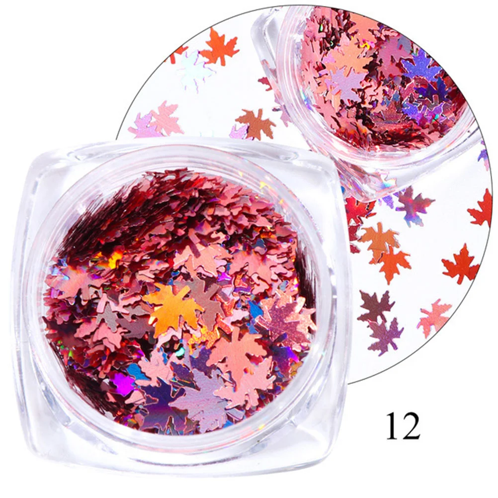 12 Boxes Nail Thanksgiving Glitter for Nails Leaf Manicure Decal Sequins Powder Shining