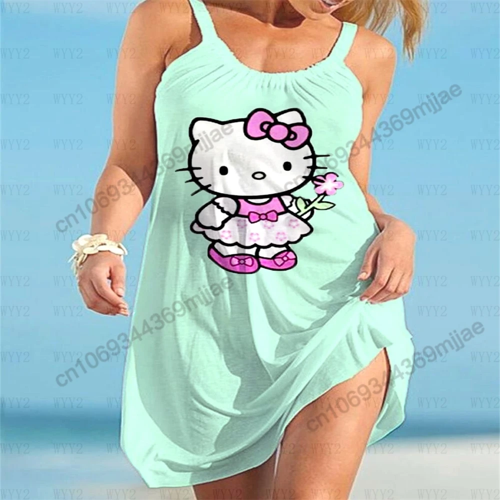 Top de cuello redondo para mujer, ropa de verano de HelloKitty, Tops, vestidos de playa, ropa de mujer Zevity, camiseta Y2k para mujer