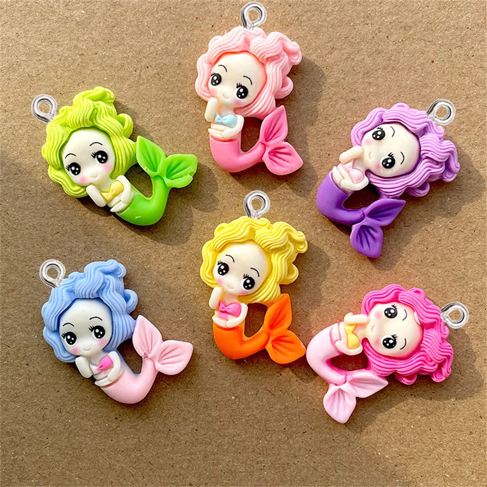 10Pcs Mini Cartoon Mermaid Princess Resin Charms DIY Earring Keychain Necklace Pendant Fashion Jewelry Making Floating Accessory