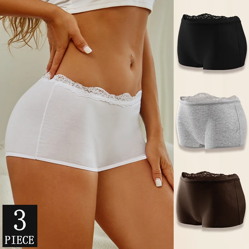 3Pcs Women\'s Panties Seamless Cotton Boxers Satin Underwear Female Lovely Briefs Cozy Lingerie Sports Intimate Underpants S-XXL