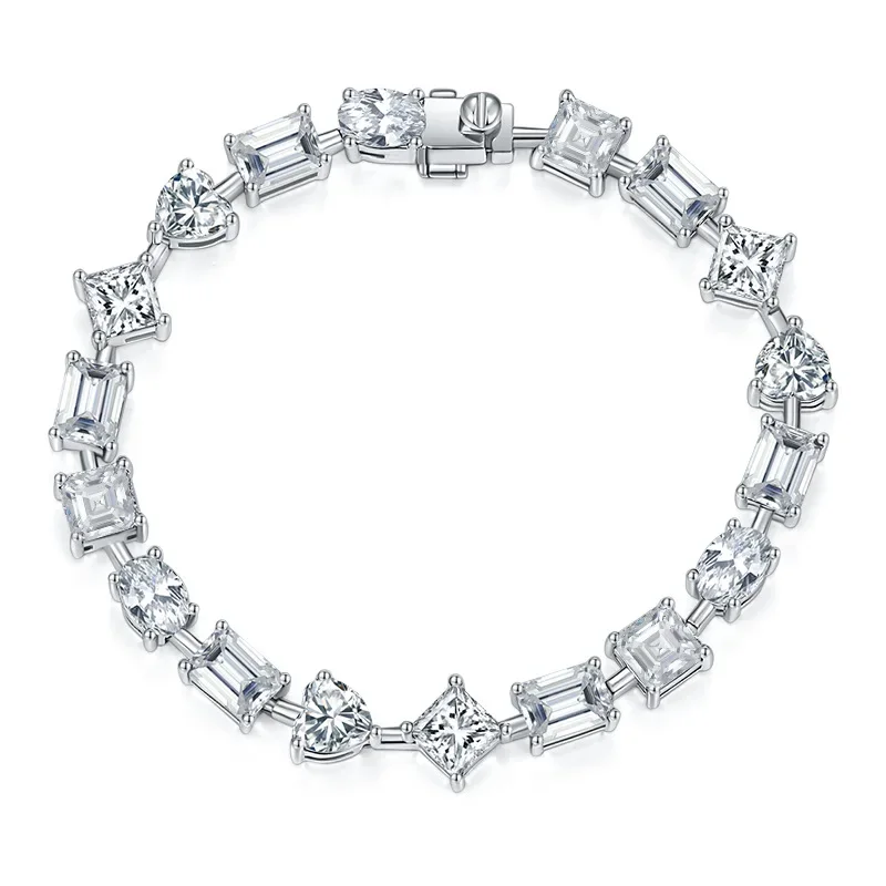 N Irregular 1 Carat Special Shaped Moissanite Princess Square Heart Emerald Cut Oval 925 Silver Bracelet