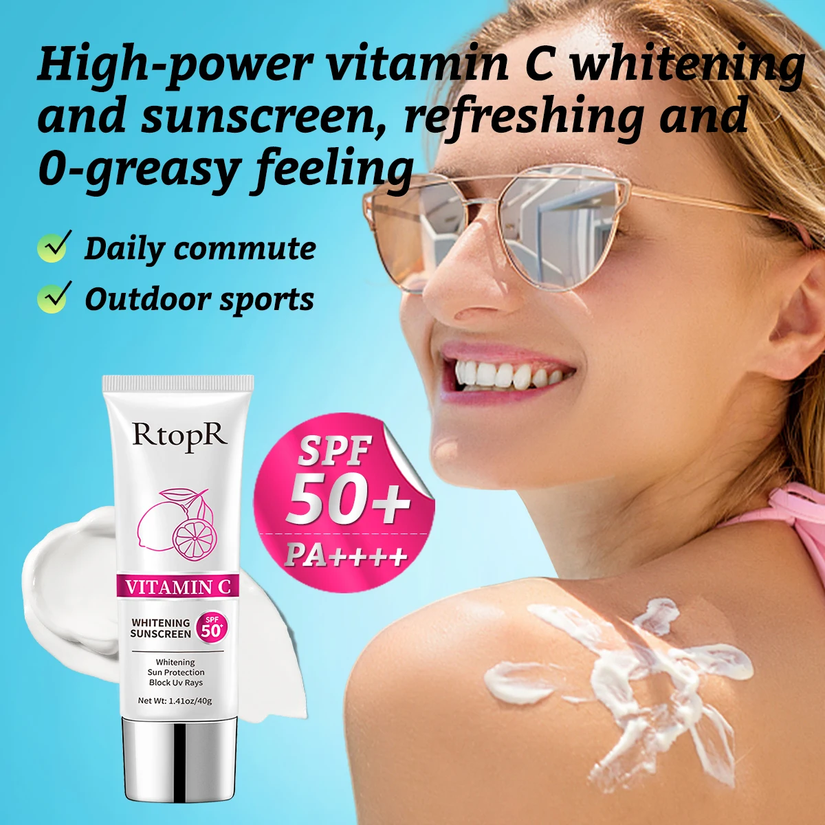 

RtopR Vitamin C Whitening Sunscreen Easy to absorb Anti-UV SPF50+ lastingFace sunscreen Body sun protection Whitening Skin care