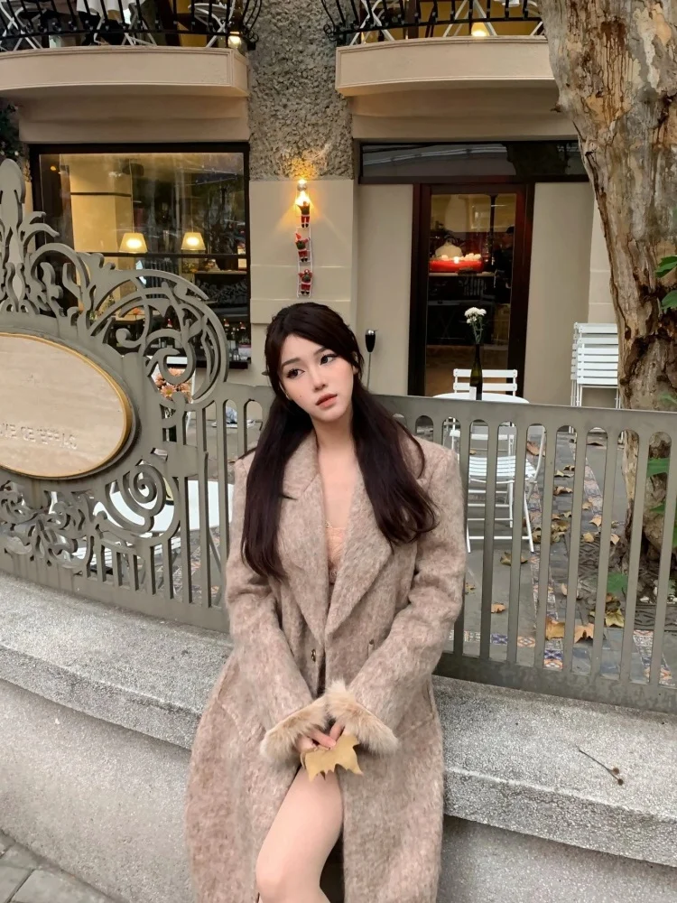 

Korean Sle Long Woolen Coat Women's Winter New 2026 Faion Sensation Eco-friendly Fur Suit Lapel Coat Korean Sle