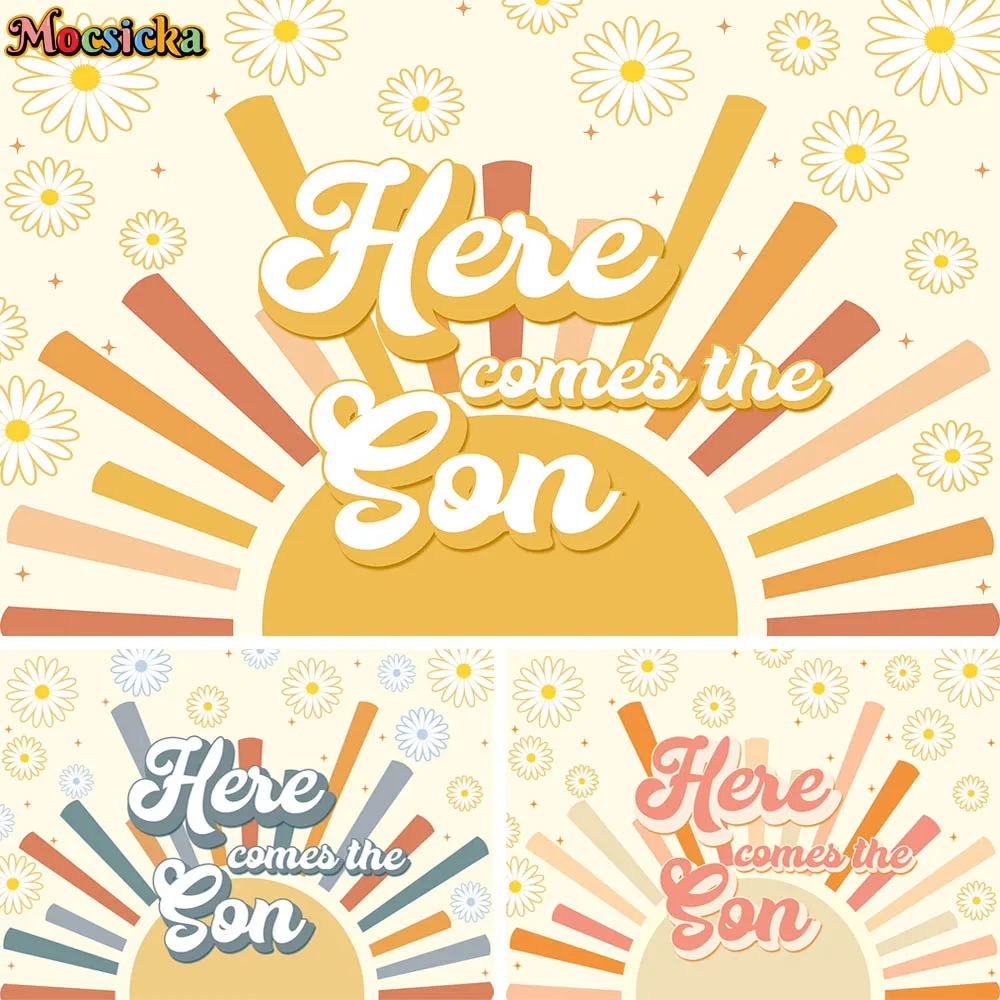 Here Comes The Sun Theme Photography Backdrop Boho Sunshine Baby 1st Birthday Party Decoration Supplies Little Daisy Background