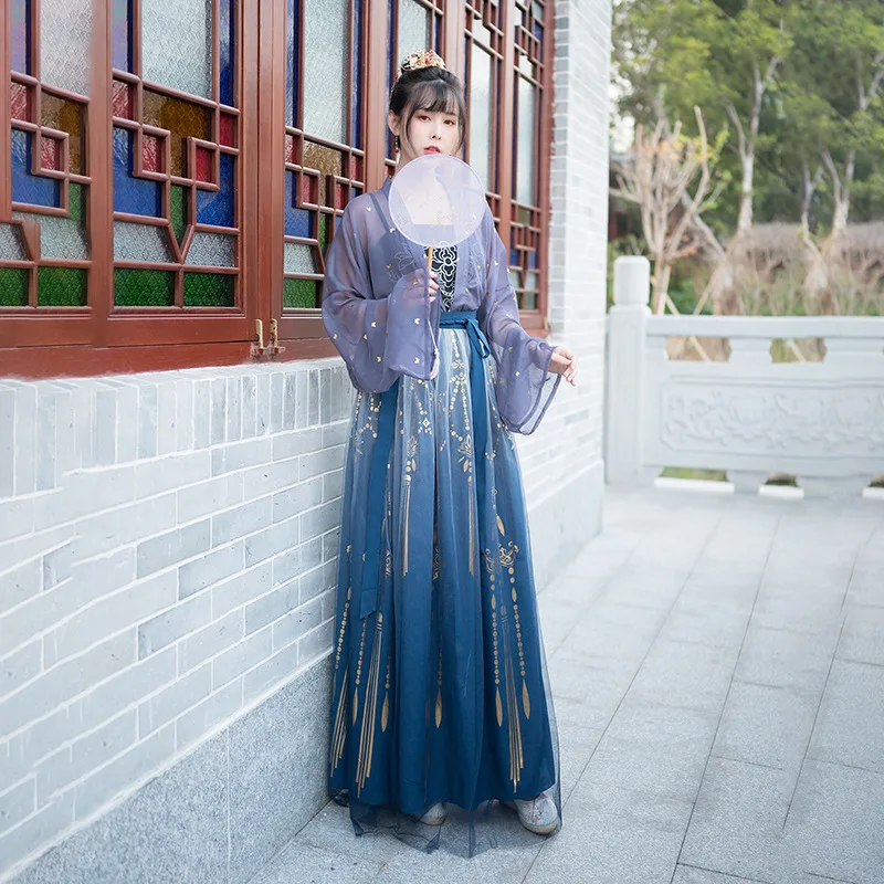 Hanfu Oriental Princess พื้นบ้านชุดเย็บปักถักร้อยแบบดั้งเดิมผู้หญิง Hanfu ชุดโบราณ Tang ชุดเต้นรํา Robe ชุดนางฟ้า