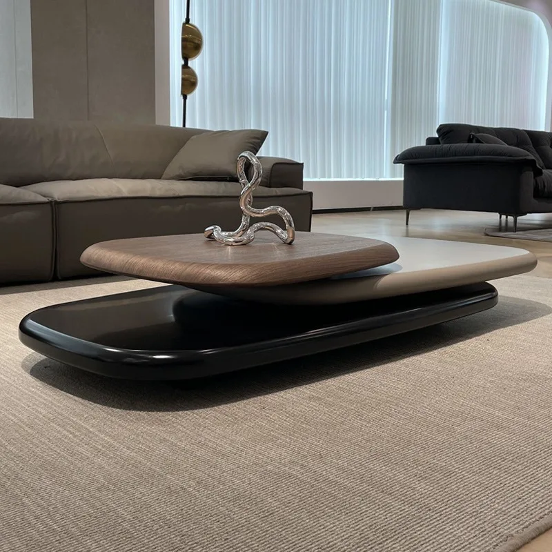 Rotating coffee table, suspended Italian minimalist oval coffee table