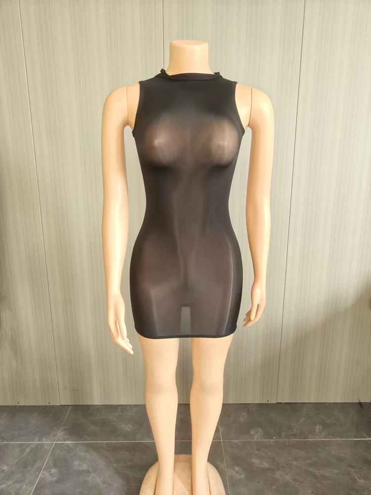Sexy Mesh Durchsichtiges Kleid Damen Hottie Mode Ärmellos Dehnbar Figurbetont Coquette Mitternachts-Street-Party Club Bodycon Kleider – Detail 7