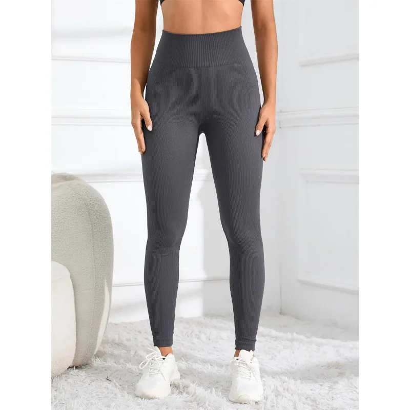 

Ribbed Sportswear Tights, Fitness Apparel For Women, Gym And Casual Wear For Fall & Winter High Waisted Seamless Yoga Leggings