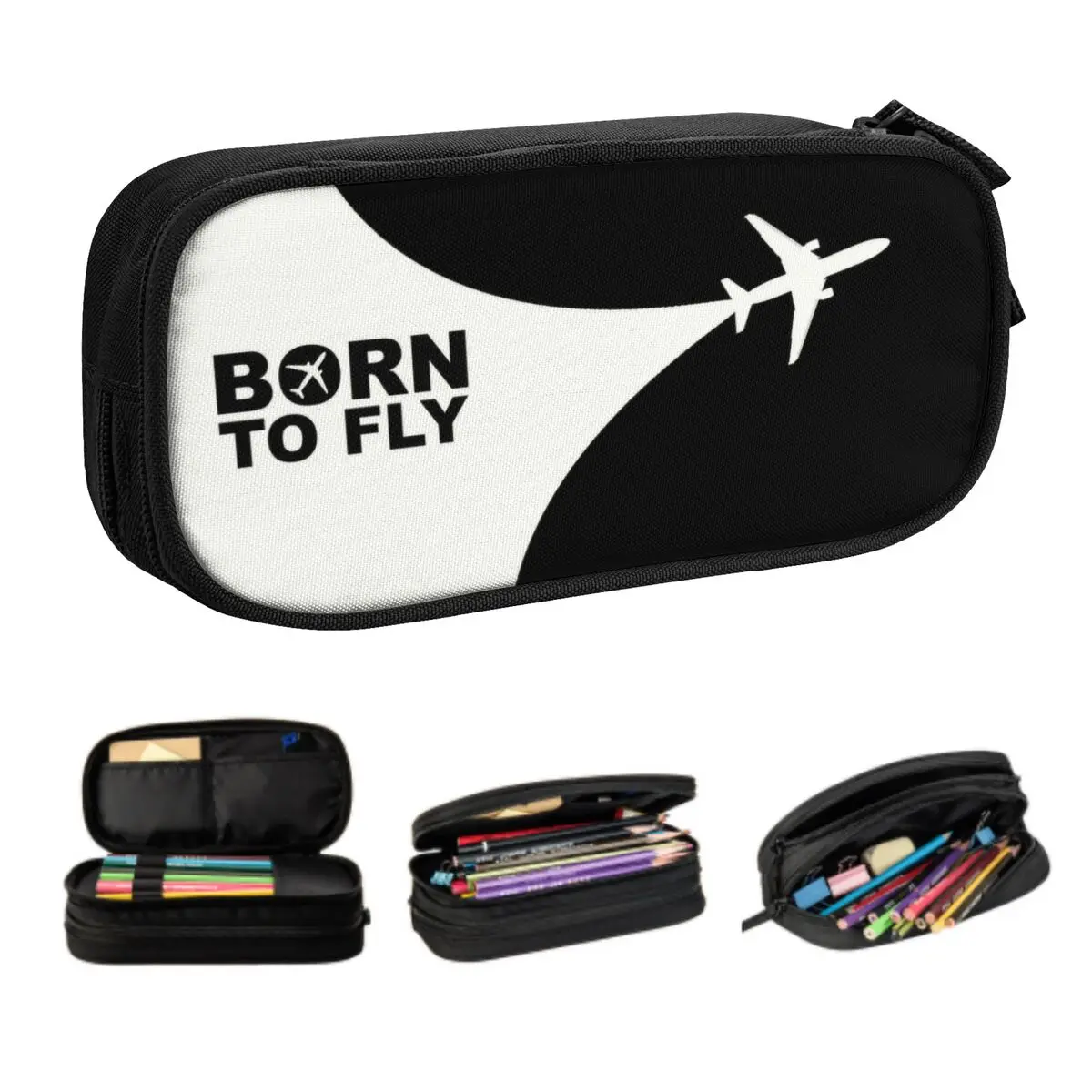 Custom Born To Fly Plane Pencil Cases for Boy Girl Large Capacity Aviation Aviator Flight Pilot Pen Bag Box School Accessories
