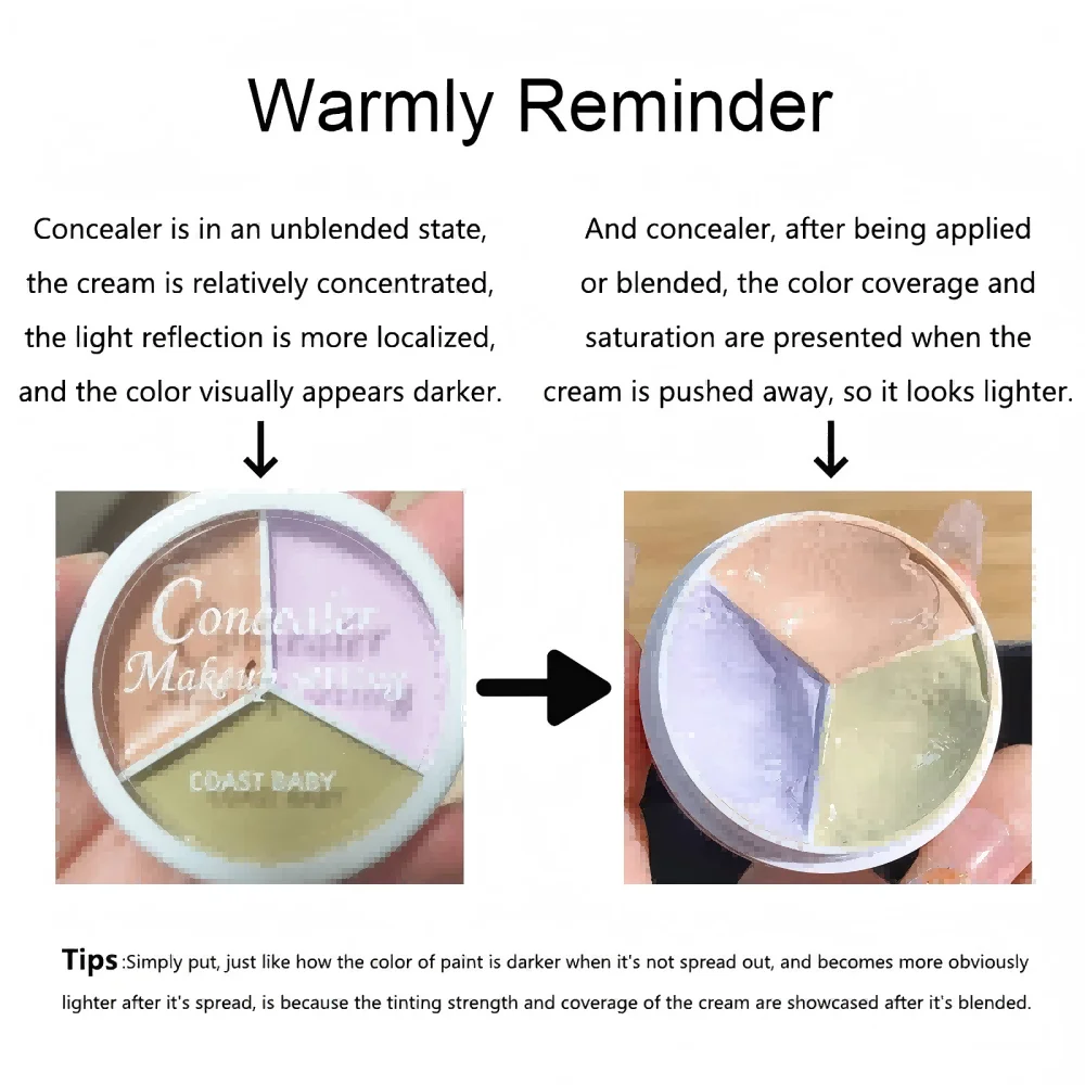 3색 풀 커버리지 컨실러 - 잡티, 다크서클 및 잔주름을 위한 방수 교정기