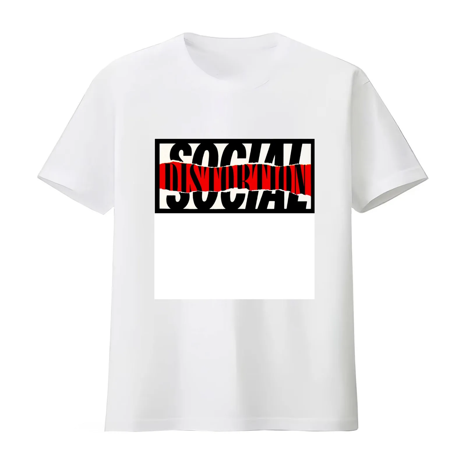social red social distortion skull distortion logo T-Shirt Summer Casual Cotton Tee Oversized Streetwear Tops 100% Cotton