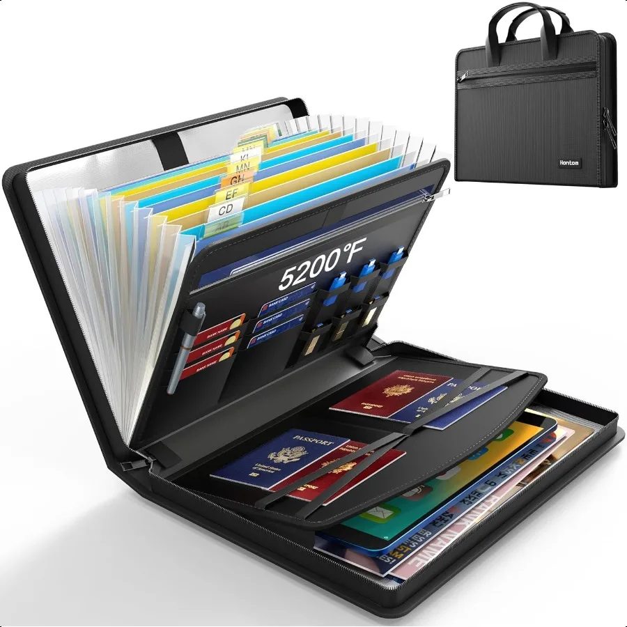 

Accordion File Organizer5200 Fireproof Document Organizer with 13 Pockets Portable Travel Home Safe Storage File Folder Binder