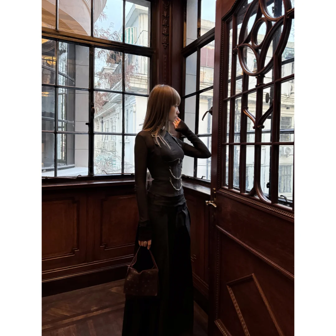 القوطية الأسود Y2k المحاصيل القمم المرأة قصيرة الأكمام Bodycon تي شيرت أبلى 2 قطعة مجموعات الملابس خمر Harajuku ثقافة فرعية تيز #3