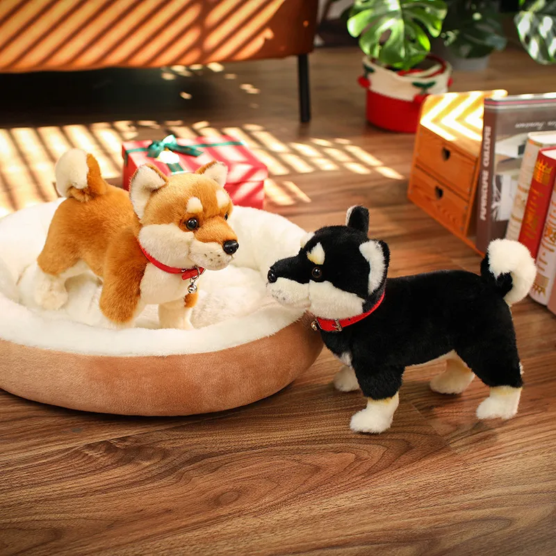 Macio realista shiba inu brinquedo de pelúcia adorável animal de pelúcia marrom preto cão boneca fofinho filhote de cachorro plushies bonito presente decoração para casa