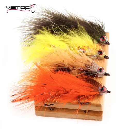 Vampfly 1 ud./4 Uds. Streamer articulado de maní de circo 3D ojo de pez ciervo pelo Stinger moscas trucha lubina Lucio Muskie Señuelos de pesca