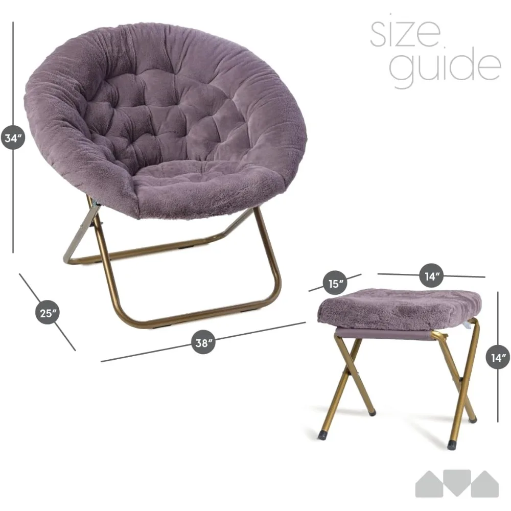 Cozy Chair with Footrest Ottoman/Faux Fur Saucer Chair for Bedroom/X-Large (Purple)