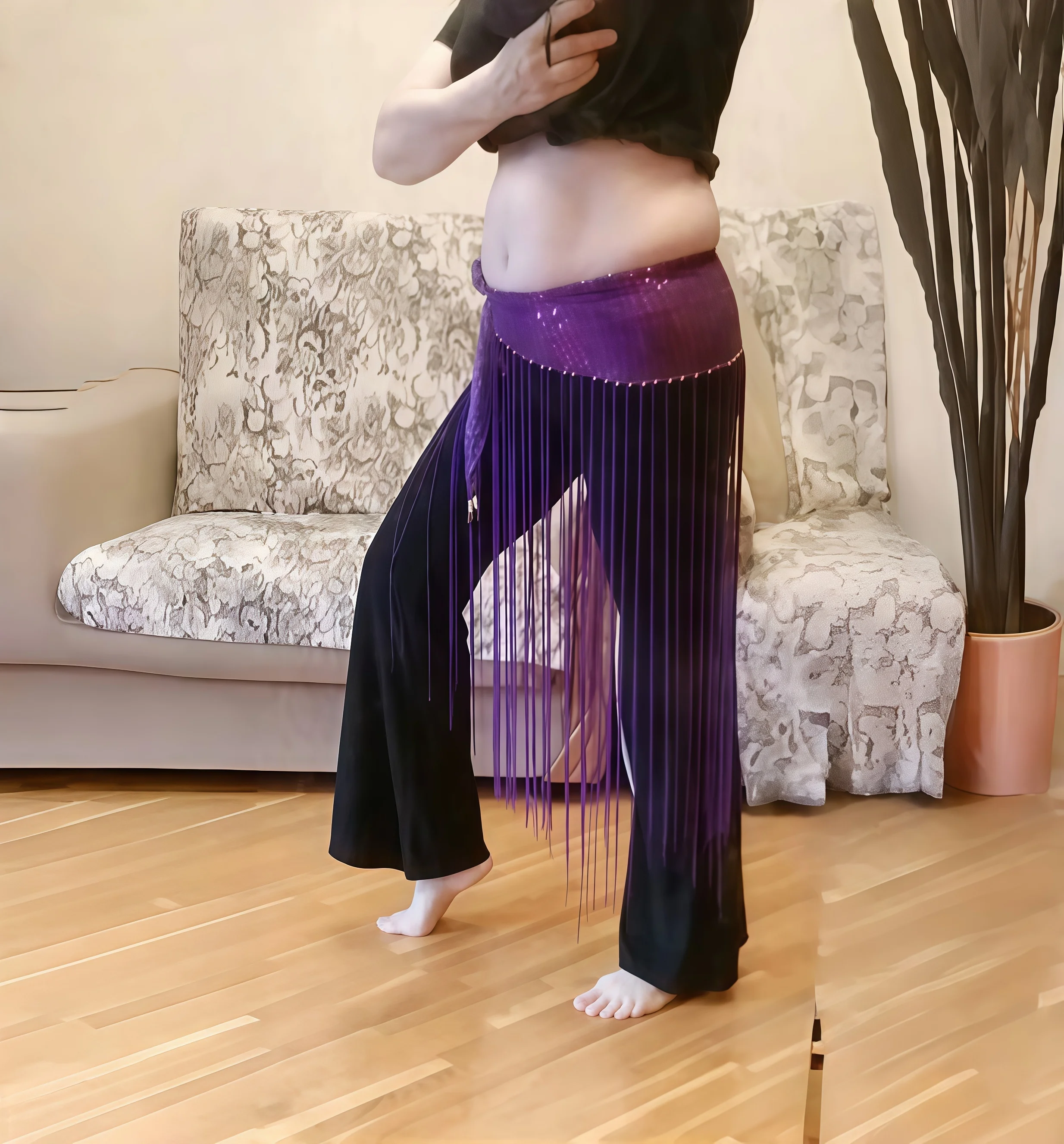 Belly Dance Tassel Long Skirt Oriental Dance Dance Practice Hip Scarf Women's Waist Chain Sequin Tassel Practice Waist Chain