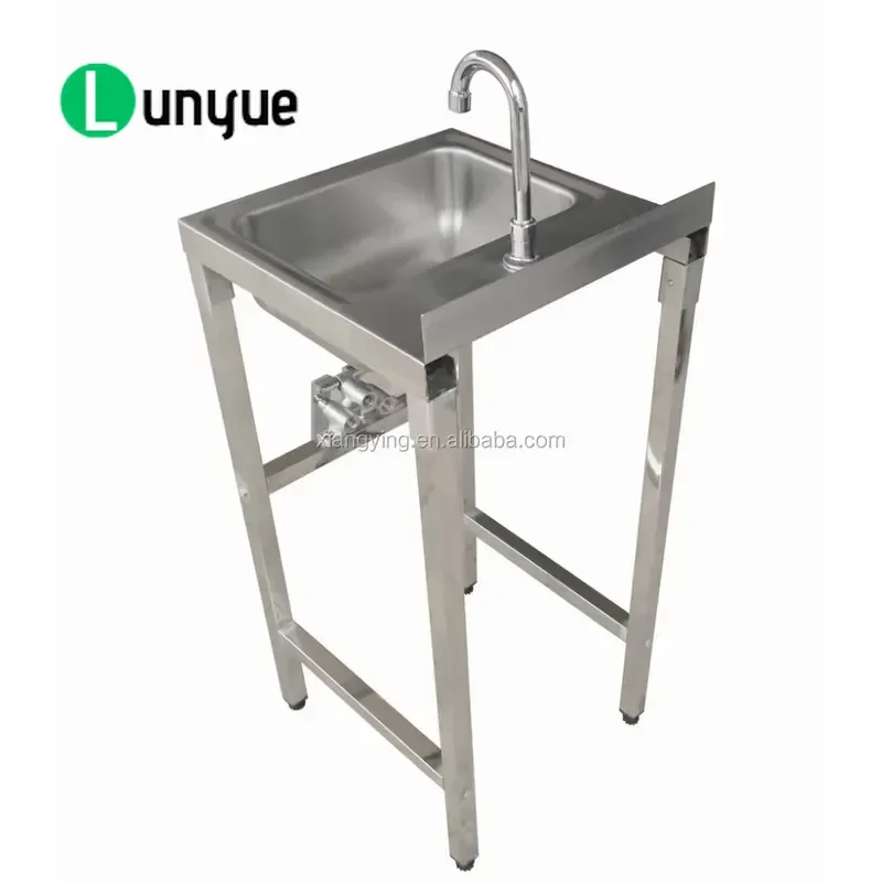 NSF Approved Stainless Steel Hand Wash Sink with Faucet and Backsplash Knee Pedal Operated Commercial Kitchen Restaurant