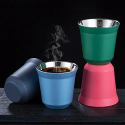 80ml/2.7oz 304 Stainless Steel Espresso Coffee Cup Portable Double Layer Office Milk Tea Drinks Mug Cup Mini Whisky Wine Glasses