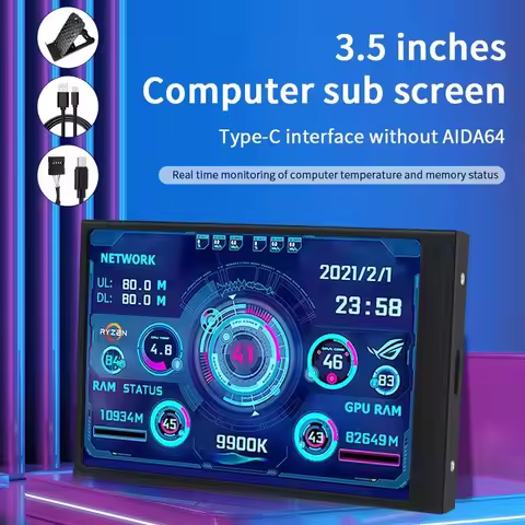 Mini 3.5 inch IPS USB Type C Secondary Screen CPU GPU RAM HDD Computer Monitor Display LCD Monitor Windows 8/10/11 Freely AIDA64