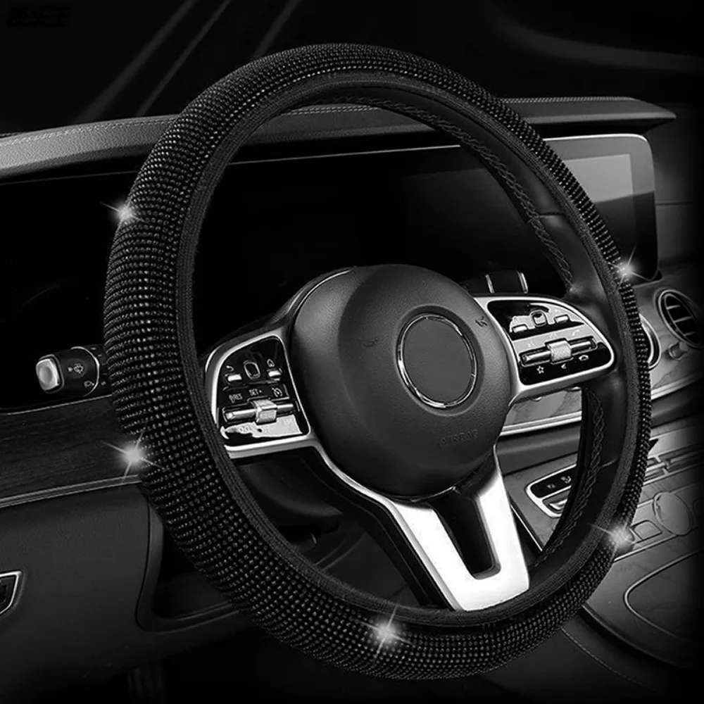 Universal Full Rhinestone Car Steering Wheel Cover Bling Diamond Design Without Inner Ring For All Seasons