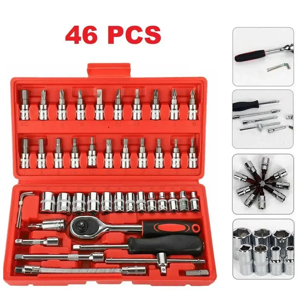 Tools Sockets Set Reversible Ratchet Kit 46 PCs