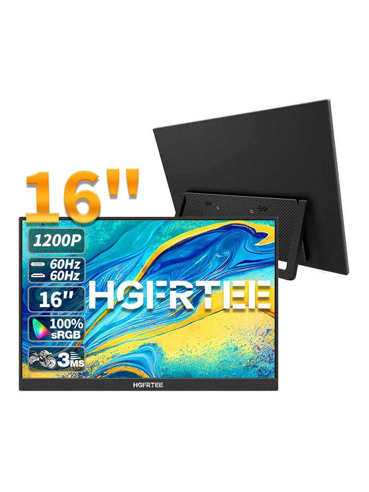 HGFRTEE 16 pouces moniteur Portable 16:10 RGB100% 300cd/m2 IPS deuxième affichage pour MAC/ordinateur Portable/PC/Xbox/PS5/commutateur