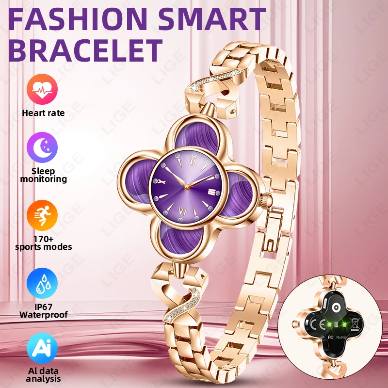 

LIGE Luxury Ladies Quartz Watches Smart Bracelet Woman Heart Rate Blood Pressure Monitor AI Health Smart Watch Women Sport Band