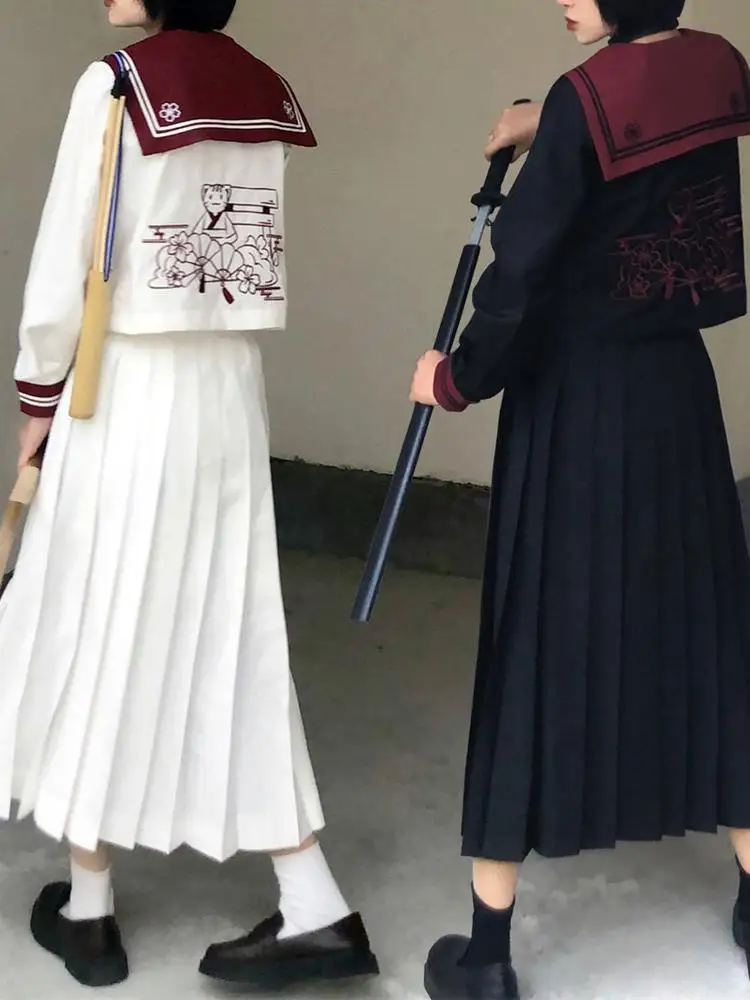 2025 School Girl Embroidery Uniform Long Sleeve Top Japanese Class Sailor School Clothes For Students Anime Cos For Women S-xl