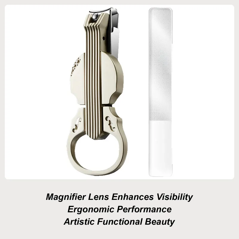 Violin-Shape Nail Clipper Professional Fingernail Cutter with Magnifier and Bottle Opener for Home Salon Travel Durable Gift