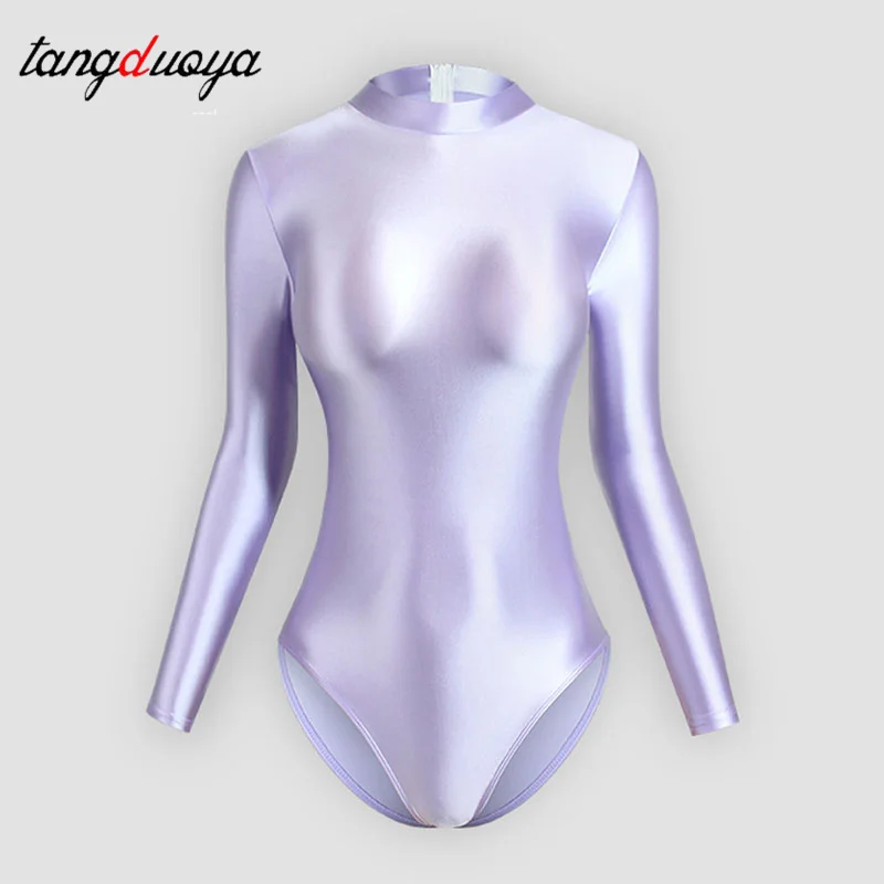 Women's Dance Leotard Stand Neck Long Sleeve Gymnastics Leotards for Adults Dancewear Bodysuits Teams Stage Tops
