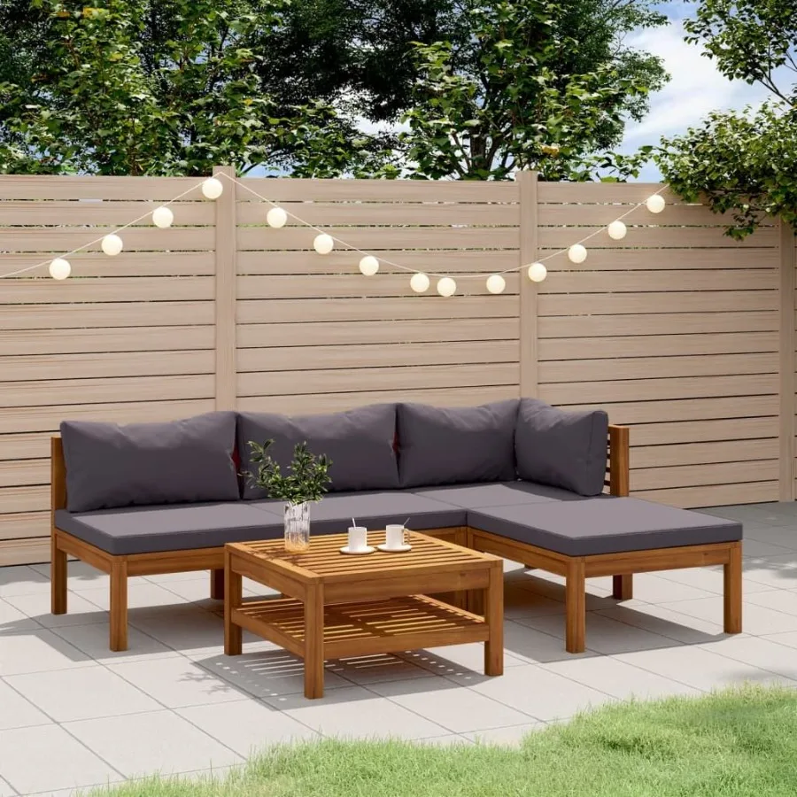 

5 Piece Patio Lounge Set with Cushion Solid Acacia Wood
