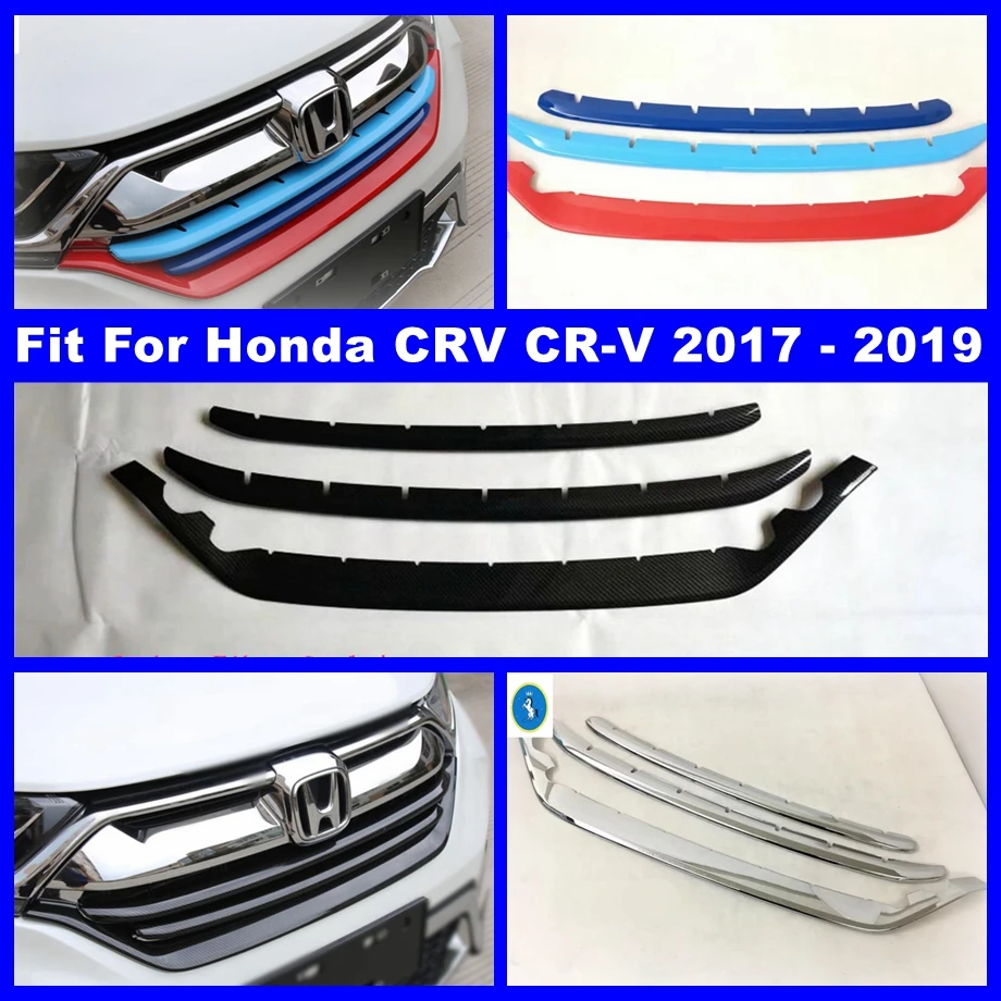 

Carbon Fiber Look Auto Front Grille Grill Decoration Stripes Panel Cover Trim ABS Accessories For Honda CRV CR-V 2017 2018 2019