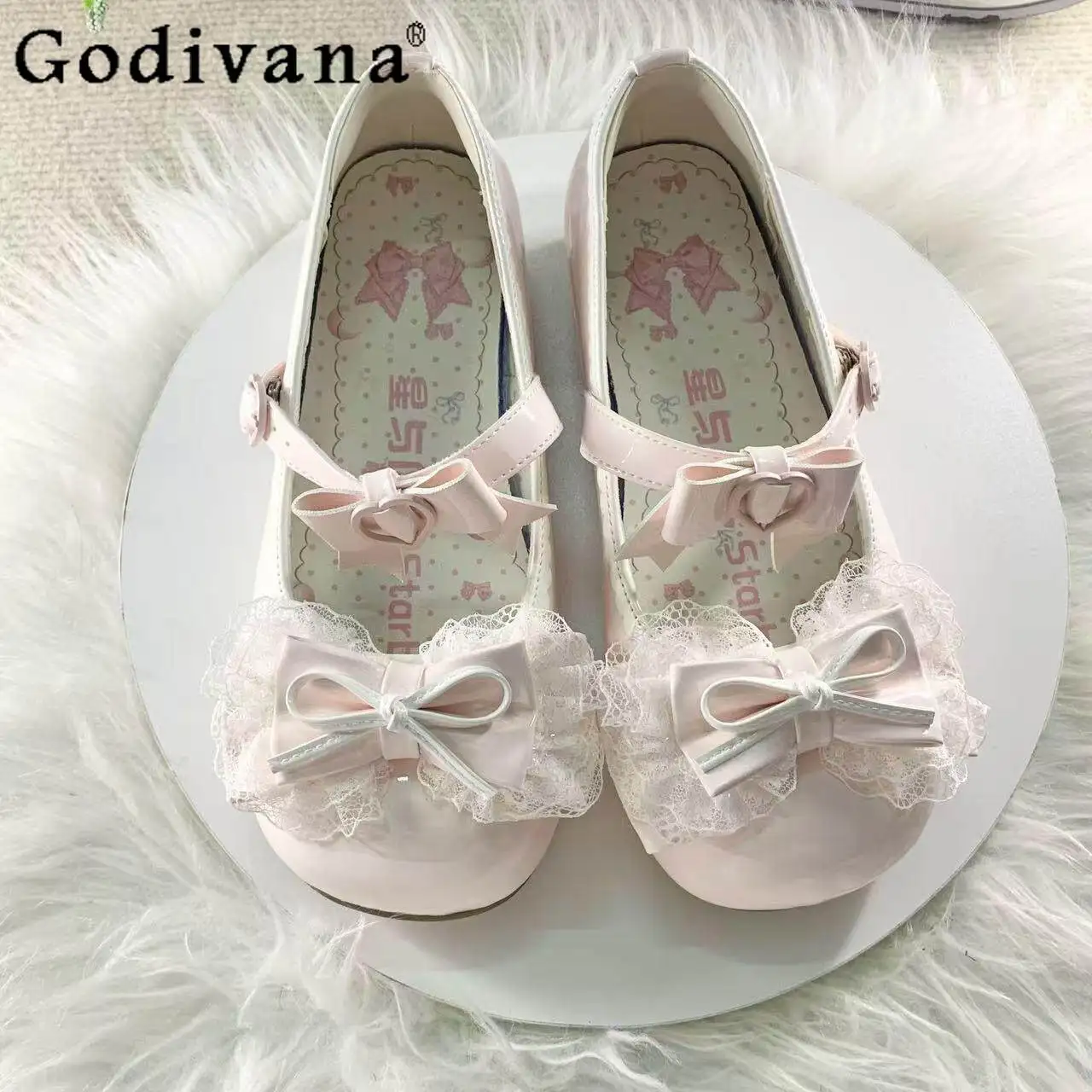 

Japanese Original Lolita Lace Bow Mary Jane Leather Shoes Round Head Low Heel Sweet Cute Girl Doll Feeling Single Shoes