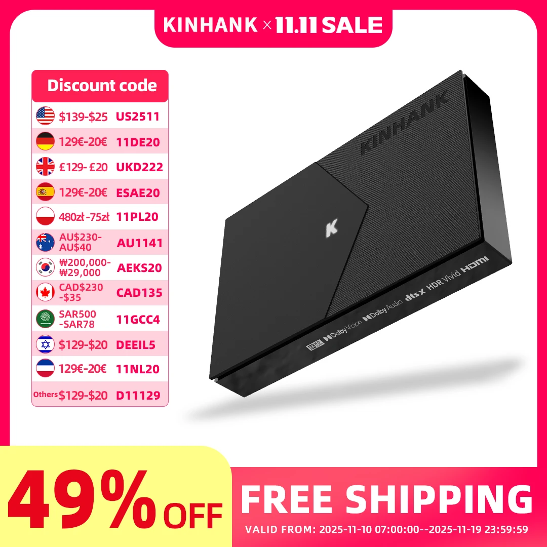 

KINHANK K9 Android TV Box 8K ISO BDMV Amlogic S928X-K 4GB 64GB Dolby Vision Atmos HDR10+ Set Top Box Wifi6 with Montage Player