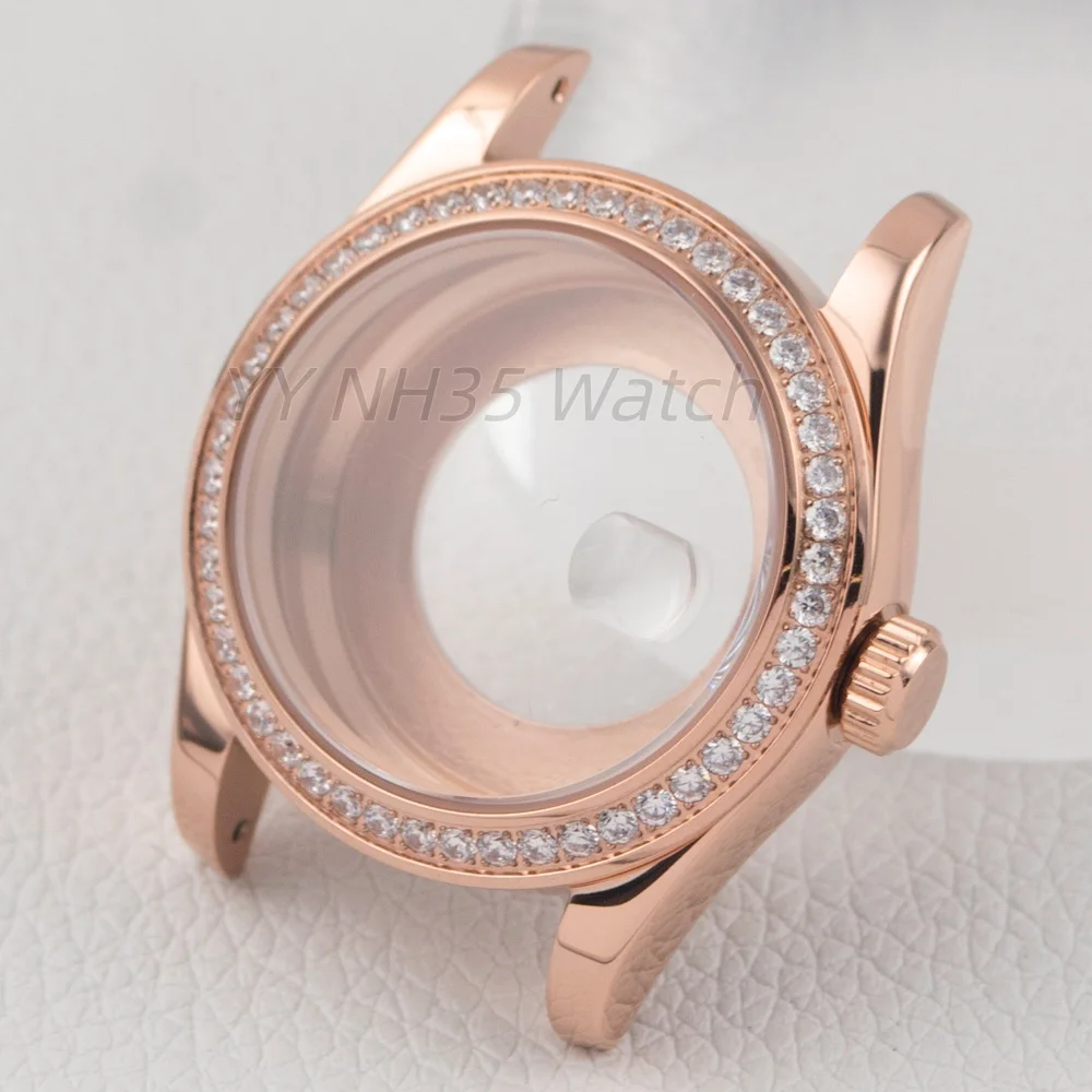 

Luxury 33mm Diamond Watch Case 904 Stainless Steel Solid/Glass Case Back For Datejust NH05/NH06 Movement Gold/Rose/Silver Case