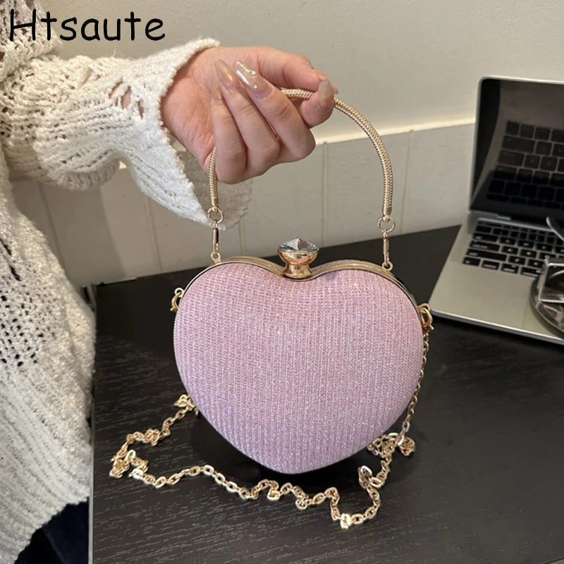 

Women's Fashion Heart Shaped Clutch Bag Brand Designer Chain Shoulder Crossbody Purse for Wedding Party Evening Dinner