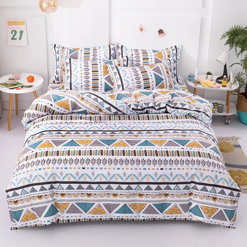 

Boho Geometric Duvet Cover Queen Size - 3 Piece Farmhouse Aztec Stripe Pattern Print Microfiber Comforter Cover Soft Bedding Set