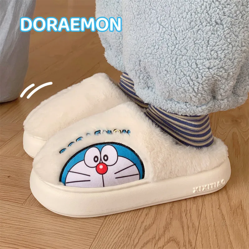 Winter Doraemon Ip Collaboration Warm Baotou Cotton Slippers Cartoon Cute Dingdang Cat Soft Soled Shoes Home Slippers