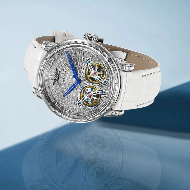 PINDU Design Mechanical Watch Men Fashion Luxury Diamond Watch For Men Waterproof Double Tourbillon Movement Men Wristwatches
