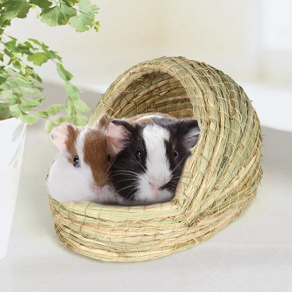 

2pcs Hamster House Pet Nest Warm Small Animal Bed Straw Hides Breathable Easy Clean Private Space Sleep Quality Pet